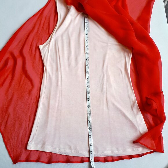 POLECI 100% Silk Cape Sleaveless Blouse in Bright Coral Red Pink Orange - Picture 11 of 16